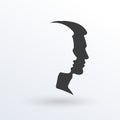 Man and woman feces logo. Male and female face silhouette. Side view. Vector illustration